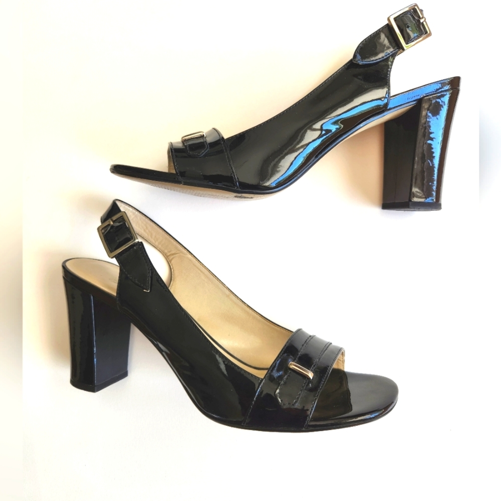 Talbots Black Patent Leather Block Heel Shoes - Size 9.5 **NEW PRICE** - Picture 2 of 11